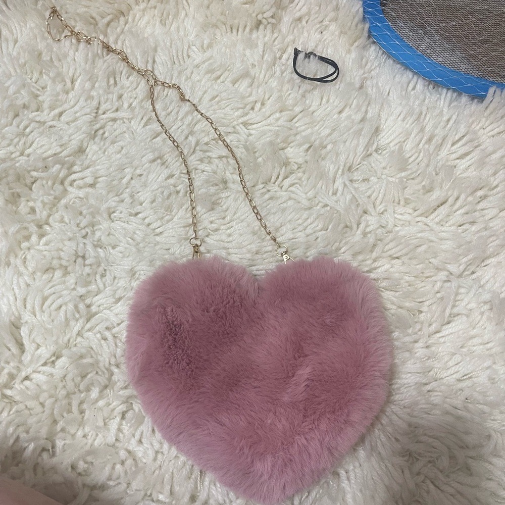 Pink Heart-Shaped Faux Fur Bag
